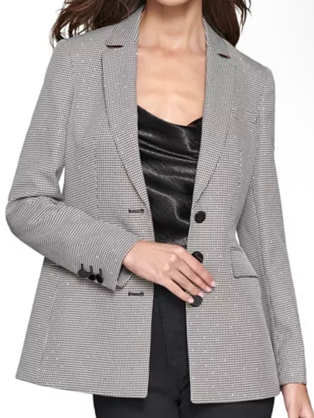 Karl Lagerfeld Black and Gray Houndstooth Tailored Blazer